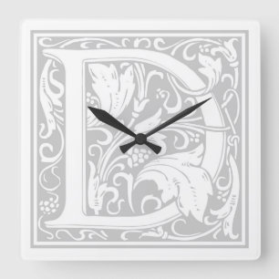 Carrée Horloge Carré William Morris Alphabet "D"