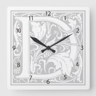 Carrée Horloge Carré William Morris Alphabet "D"