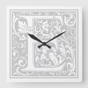 Carrée Horloge Carré William Morris Alphabet "E"