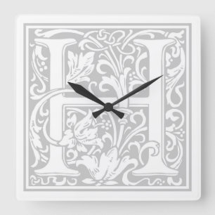 Carrée Horloge Carré William Morris Alphabet "H"