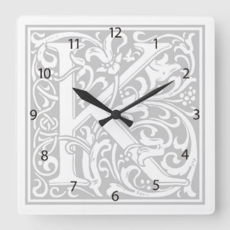Carrée Horloge Carré William Morris Alphabet "K"