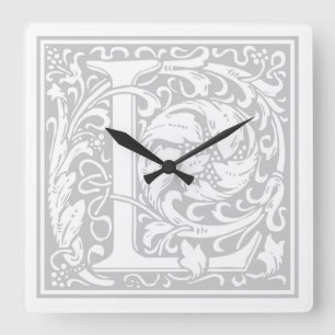 Carrée Horloge Carré William Morris Alphabet "L"