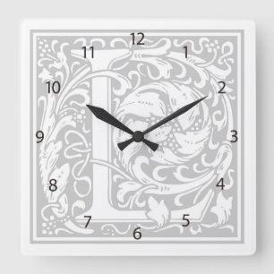 Carrée Horloge Carré William Morris Alphabet "L"