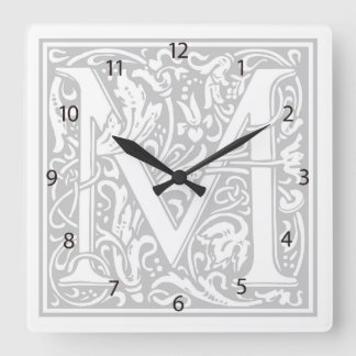 Carrée Horloge Carré William Morris Alphabet "M"