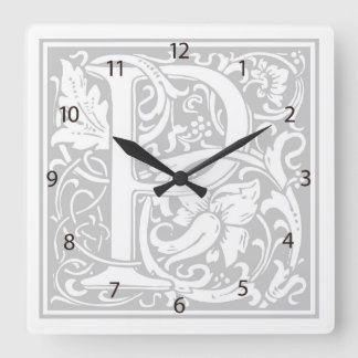 Carrée Horloge Carré William Morris Alphabet "P"