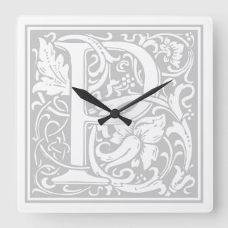 Carrée Horloge Carré William Morris Alphabet "P"