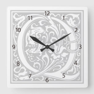 Carrée Horloge Carré William Morris Alphabet "Q"