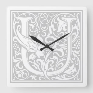 Carrée Horloge Carré William Morris Alphabet "U"