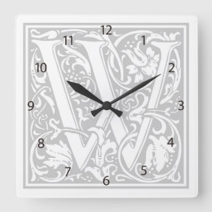 Carrée Horloge Carré William Morris Alphabet "W"