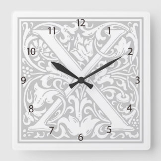 Carrée Horloge Carré William Morris Alphabet "X"