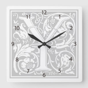 Carrée Horloge Carré William Morris Alphabet "Y"