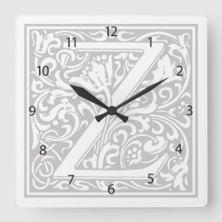 Carrée Horloge Carré William Morris Alphabet "Z"