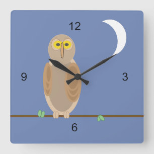 Carrée Horloge - Chouette et lune