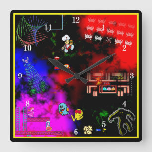 Carrée Horloge classique du mur Junkie Arcade