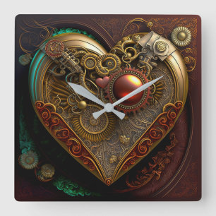Carrée Horloge Coeur Steampunk