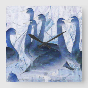 Carrée Horloge d'animaux de faune d'oiseaux de cygne de