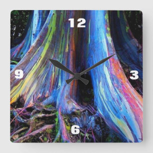 Carrée Horloge d'ARBRE d'EUCALYPTUS d'ARC-EN-CIEL
