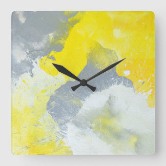 Carrée Horloge d'art Abstrait gris et jaune