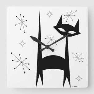 Carrée Horloge d'art pop noir des années 50
