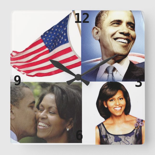 Carrée Horloge de BARACK ET de MICHELLE OBAMA (Recto)