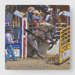Carrée Horloge de bareback Bronco et Rodeo Cowboy