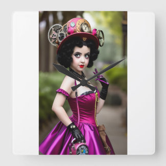 Carrée Horloge de boîte Steampunk Betty