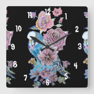 Carrée Horloge de bureau pour femme noire aquarelle Budgi