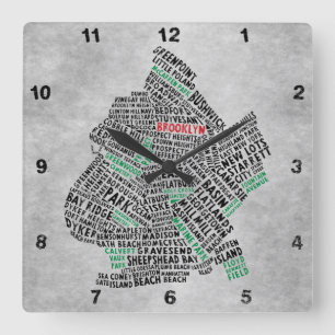 Carrée Horloge de carte de typographie de Brooklyn NYC