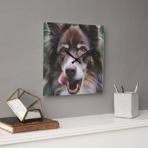 Carrée Horloge de chien personnalisée, horloge de animal 