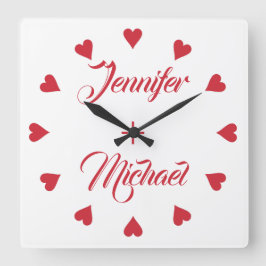 Carrée Horloge de couple avec coeur