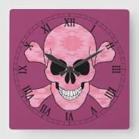 Horloge de crâne rose de Camo et de chiffre romain