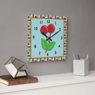 Carrée Horloge de cuisine cerise