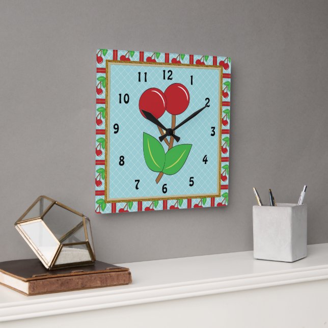 Carrée Horloge de cuisine cerise (Bureau)