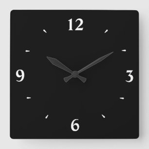 Carrée Horloge de cuisine noir avec chiffres blancs >