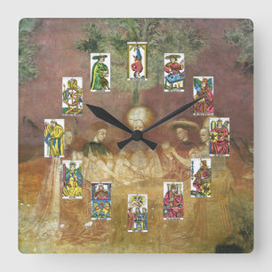 Carrée Horloge de diseur de bonne aventure de cartes de