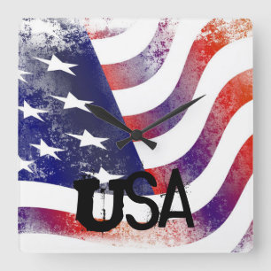 Carrée Horloge de drapeau américain des Etats-Unis