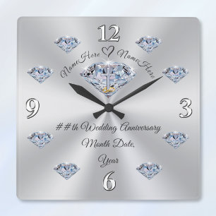 Carrée Horloge de jubilé diamant personnalisée, CHRÉTIENN