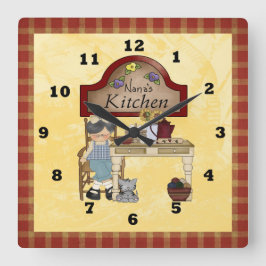 Carrée Horloge de la cuisine de campagne de Nana
