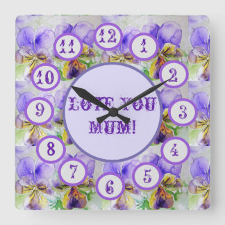 Carrée Horloge de la paroi acrylique de l'aquarelle viole
