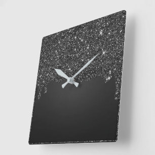 Carrée Horloge de la Parties scintillant noire