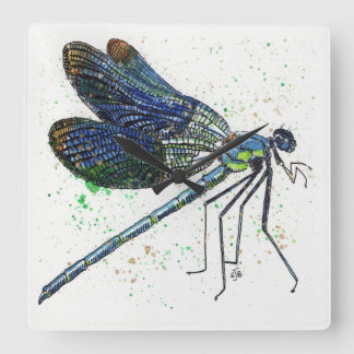 Carrée Horloge de libellule aquarelle