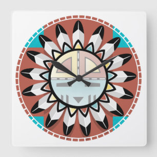 Carrée Horloge de masques Hopi Kachina