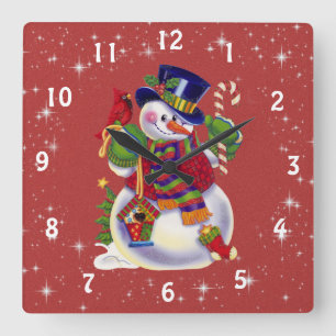 Carrée Horloge de Noël Snowman