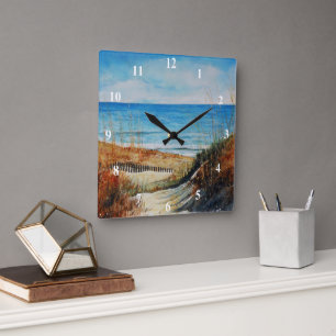 Carrée Horloge de peinture océanique des dunes de sable