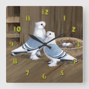 Carrée Horloge de Pigeons Satinette Frill