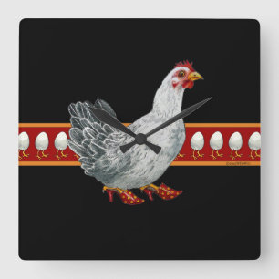 Carrée Horloge de poulet (noir)