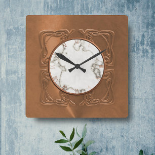 Carrée Horloge De Style Gatsby En Marbre De Cuivre