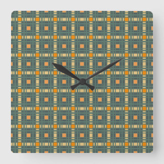 Carrée Horloge de tartan à plaid kaki