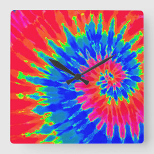 Carrée Horloge de teinture brillante rouge et bleue