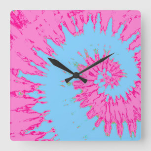 Carrée Horloge de teinture de tourbe rose et bleu